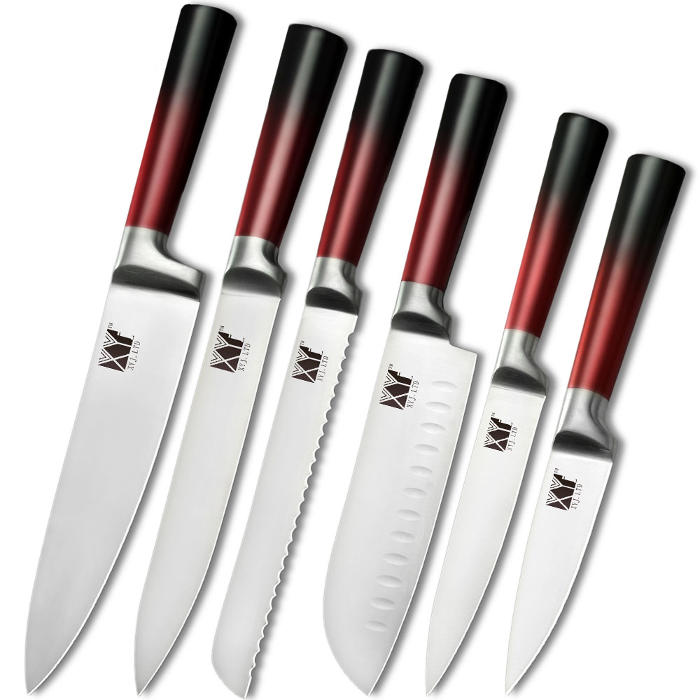 

XYj 6PCS / Set Stainless Steel K-nives Accessories 8'' Chef 8''Slicing 8''Bread 7''Santoku Knife5''Utility Kn ife3.5''Fruit K nife Vegetable Cutter