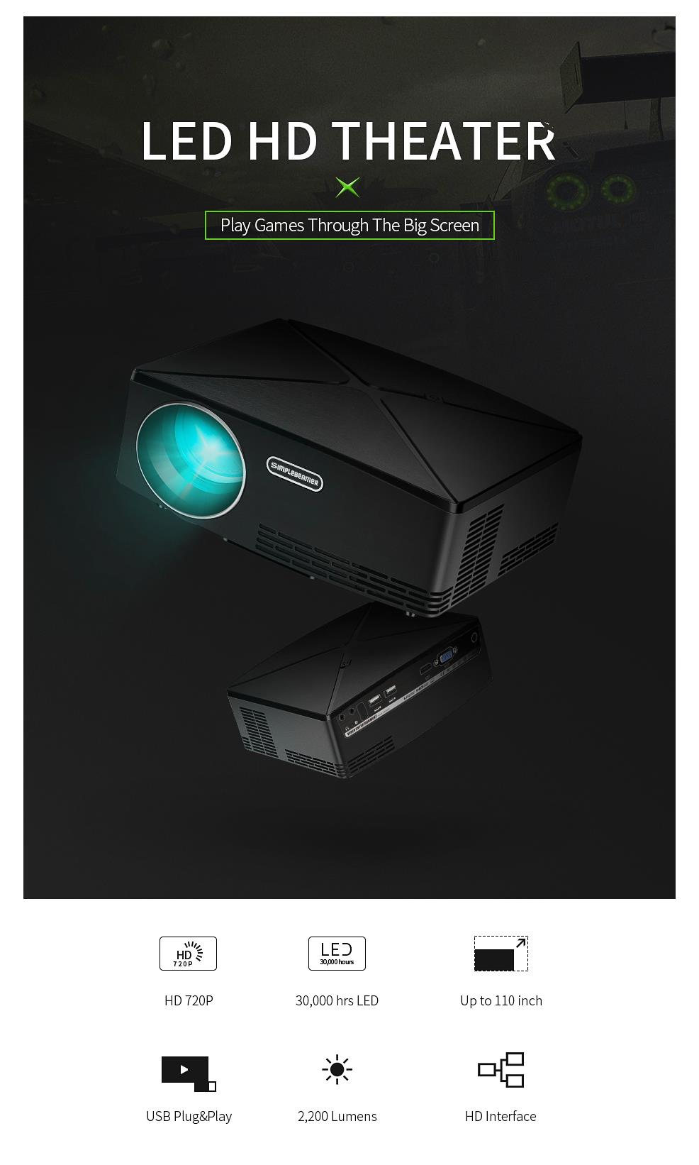 VIVIBRIGHT C80 LCD Projector HD 1080P LED Projector 2200 Lumens 1280*720 Video Proyector Mini Home Theater (white) 11