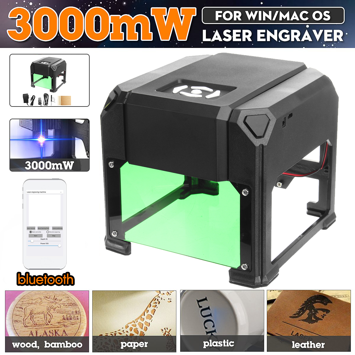 3000mW 80x80mm Mini Logo Printer USB Desktop DIY bluetooth Laser Engraving Machine 13