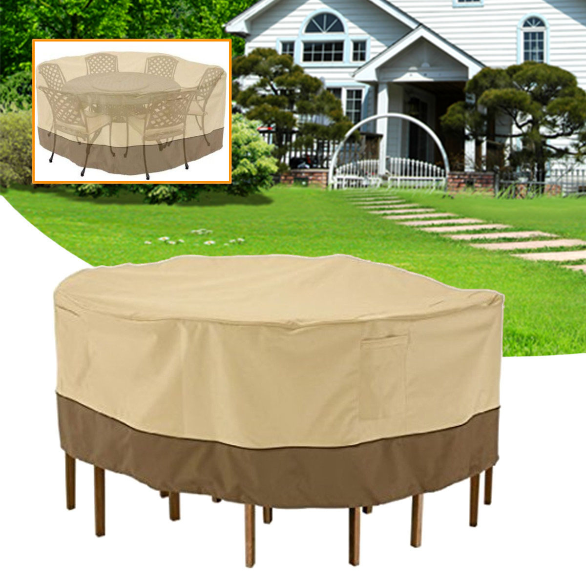 Garden Round Waterproof Table Cover Patio Outdoor Furniture Set Shelter Protection 1
