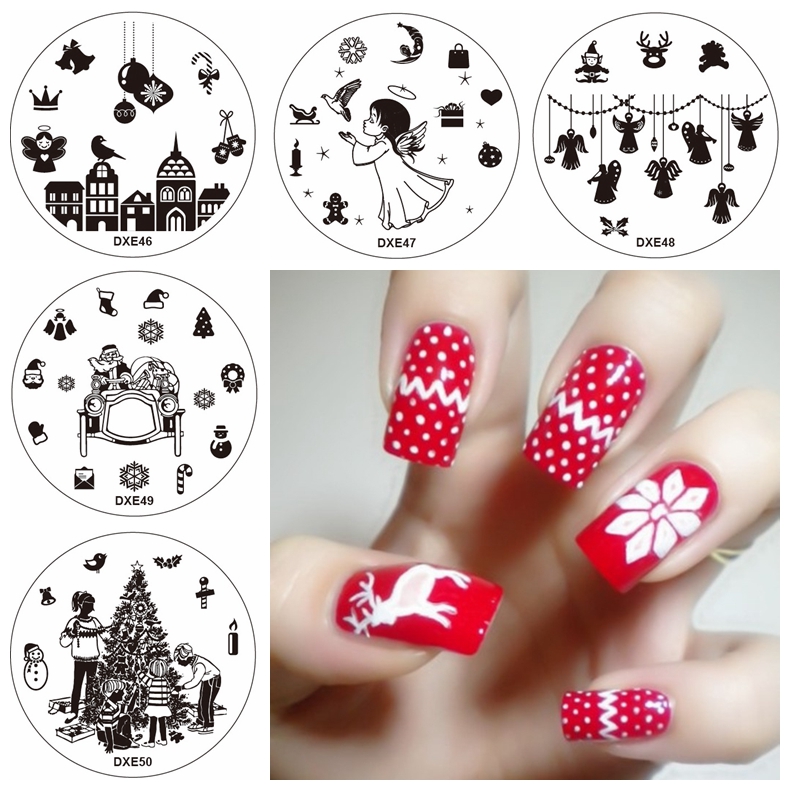 

5pcs рождественские ногтей марки шаблон набор изображений снежинка птица снеговика ангел Санта-Клаус