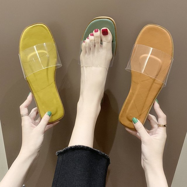 

Sandals And Slippers Women Wear New Season Fashion Wild Transparent Word Drag Flat Holiday Beach Shoes