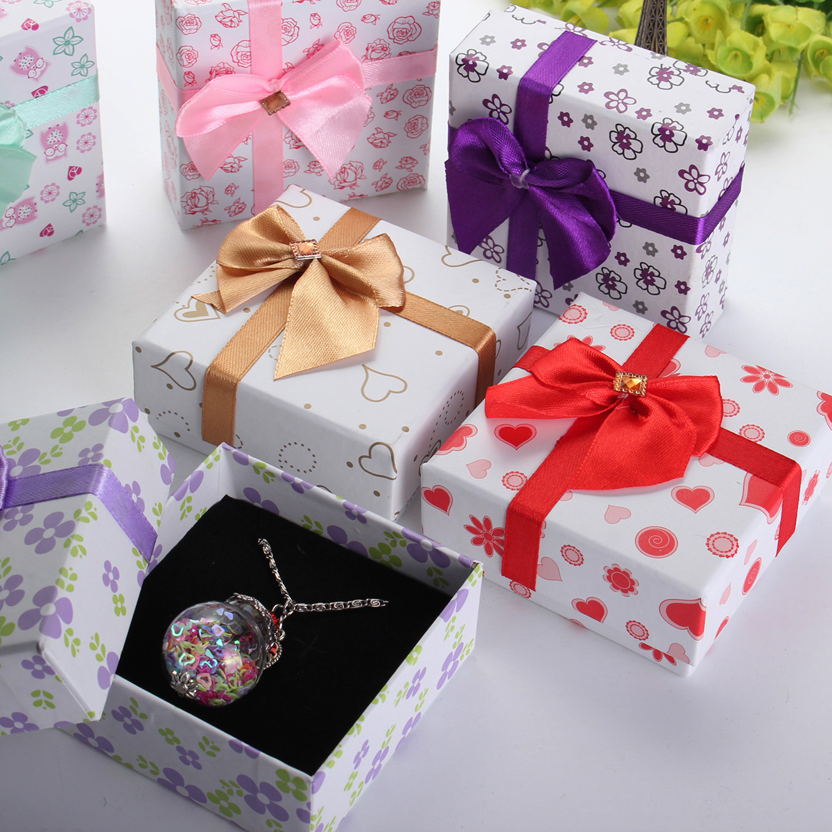Paper Bowknot Necklace Earrings Bracelet Gift Box Case