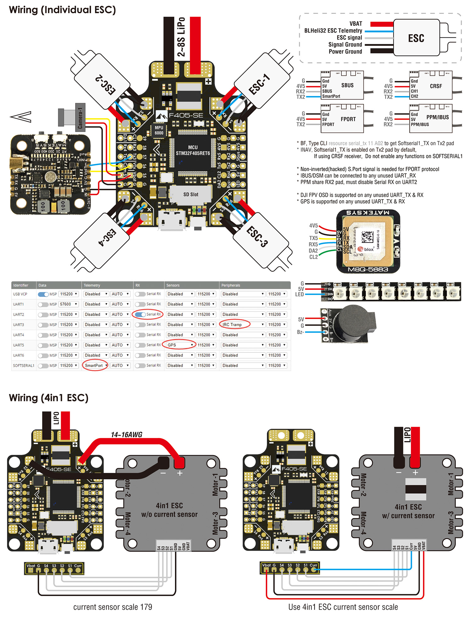 Betaflight/ INAV Drone Matek Systems F405-Mini Flight Controller Integrated