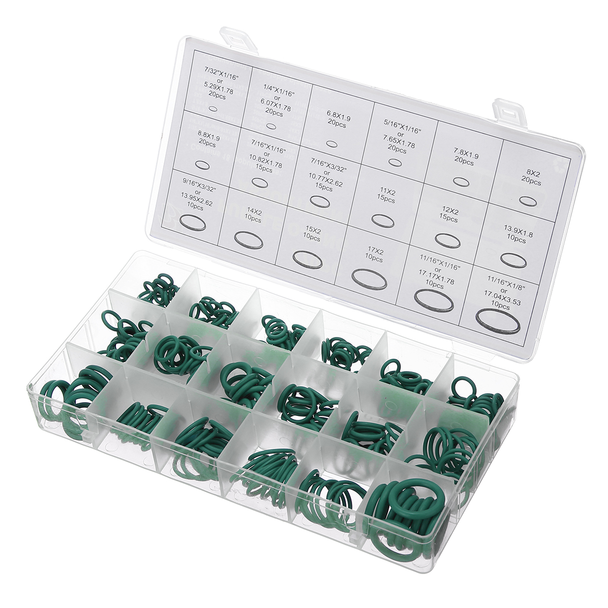 

270pcs 18 Sizes O Ring Hydraulic Nitrile Seals Green Rubber O Ring Assortment Kit