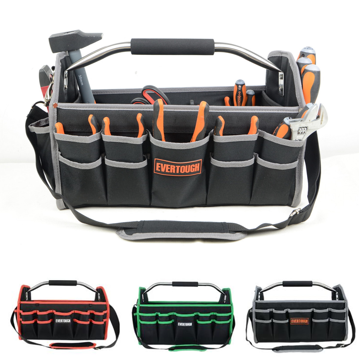 

Electrician Carry Steel Tote Handle Foldable Heavy Tool Bag Storage Pockets Box