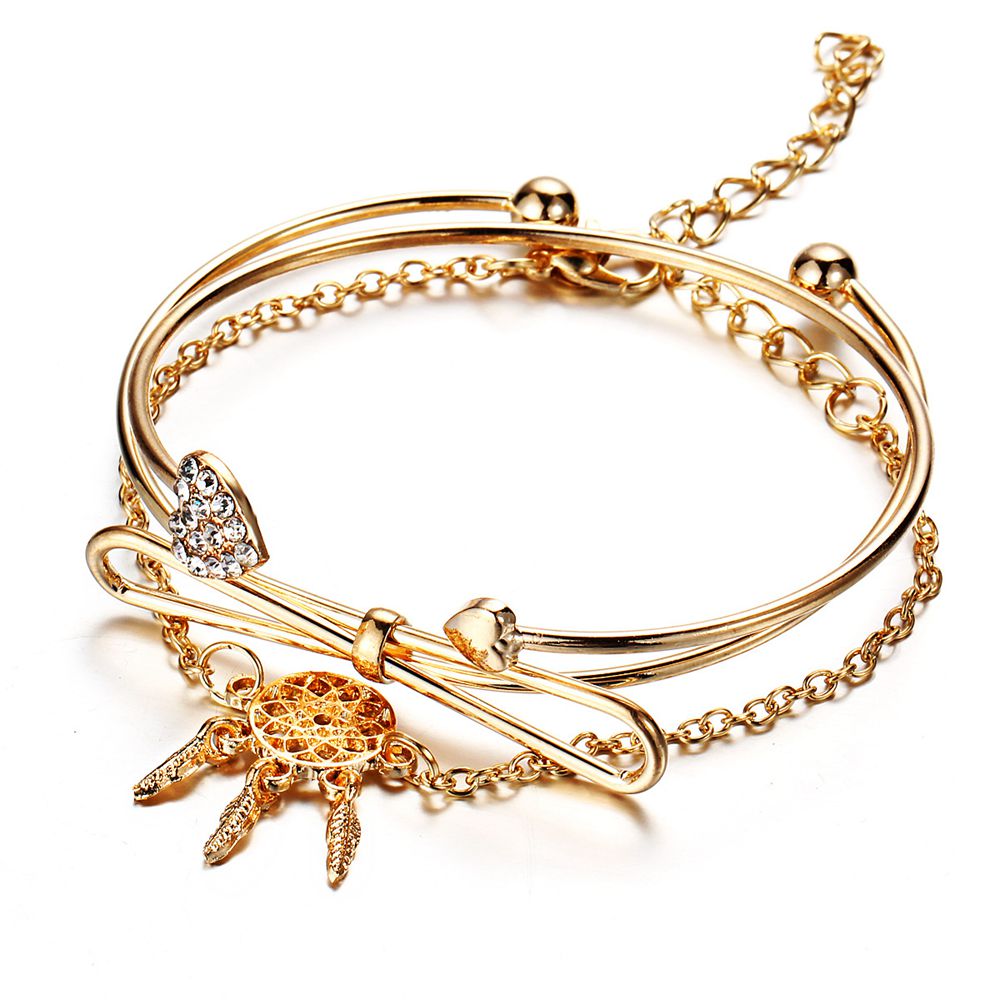 

Элегантный браслет Манжеты браслет Chain Dream Net Bowknot Crystal Сердце Модный многослойный браслет для Женское