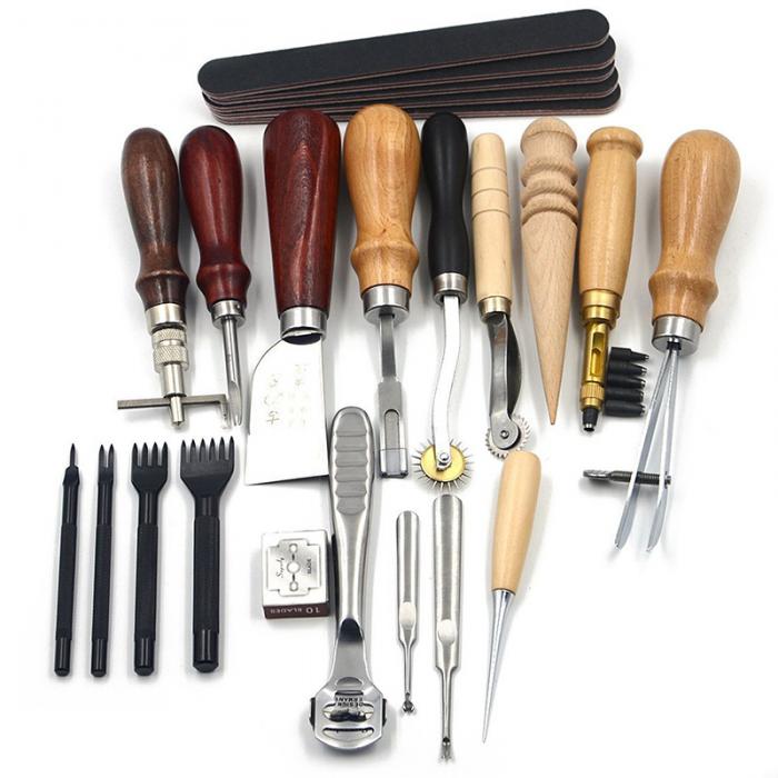 

18Pcs/Lot Craft DIY Leather Hole Punches Tools Punch Edger Trench Device Belt Puncher Set Leather Hand Tools Steel Stitching Lacing Punch Chisel Sets Polished Prongs Leather Craft Tools Carving Tool