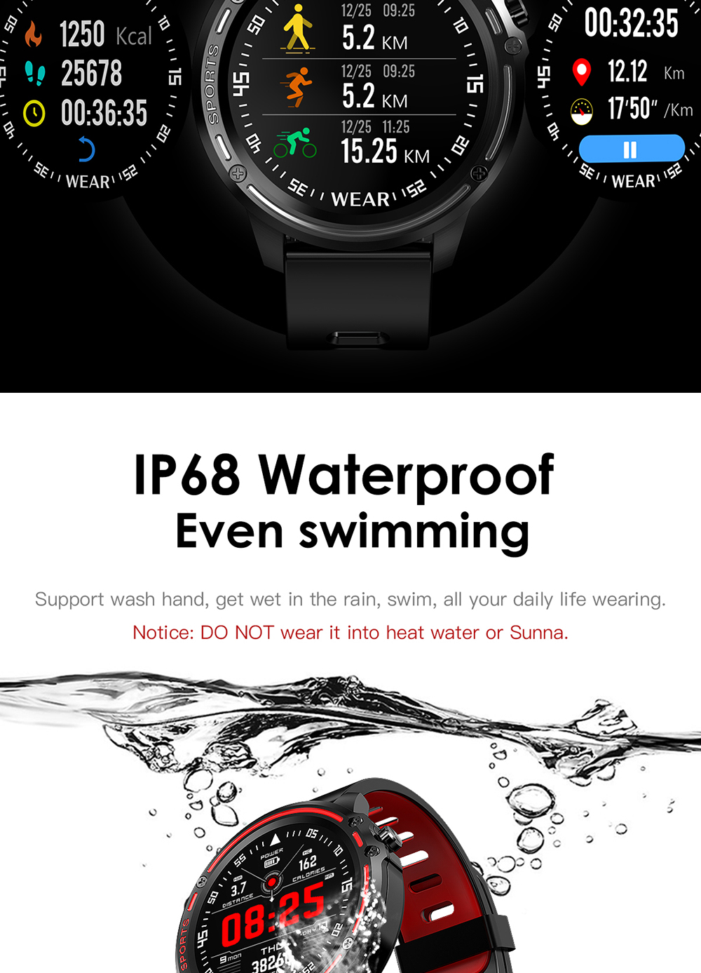 Microwear L8 Full Touch Screen ECG+PPG O2 IP68 Sports Mode bluetooth Music Control Weather Smart Watch 20