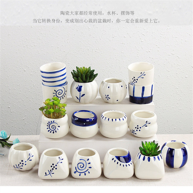 

Succulent White Porcelain Flower Pot Green Plant Small Flower Pot Hand-painted Creative Ceramic Mini Potted Korean Personality Simple