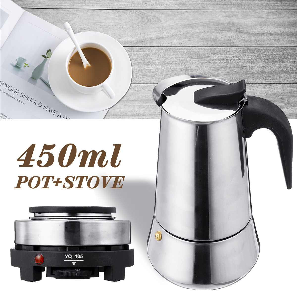 220V 500W 450ml Portable Coffee Espresso Pot Maker & Electric Stove Home Kitchen Tools 2