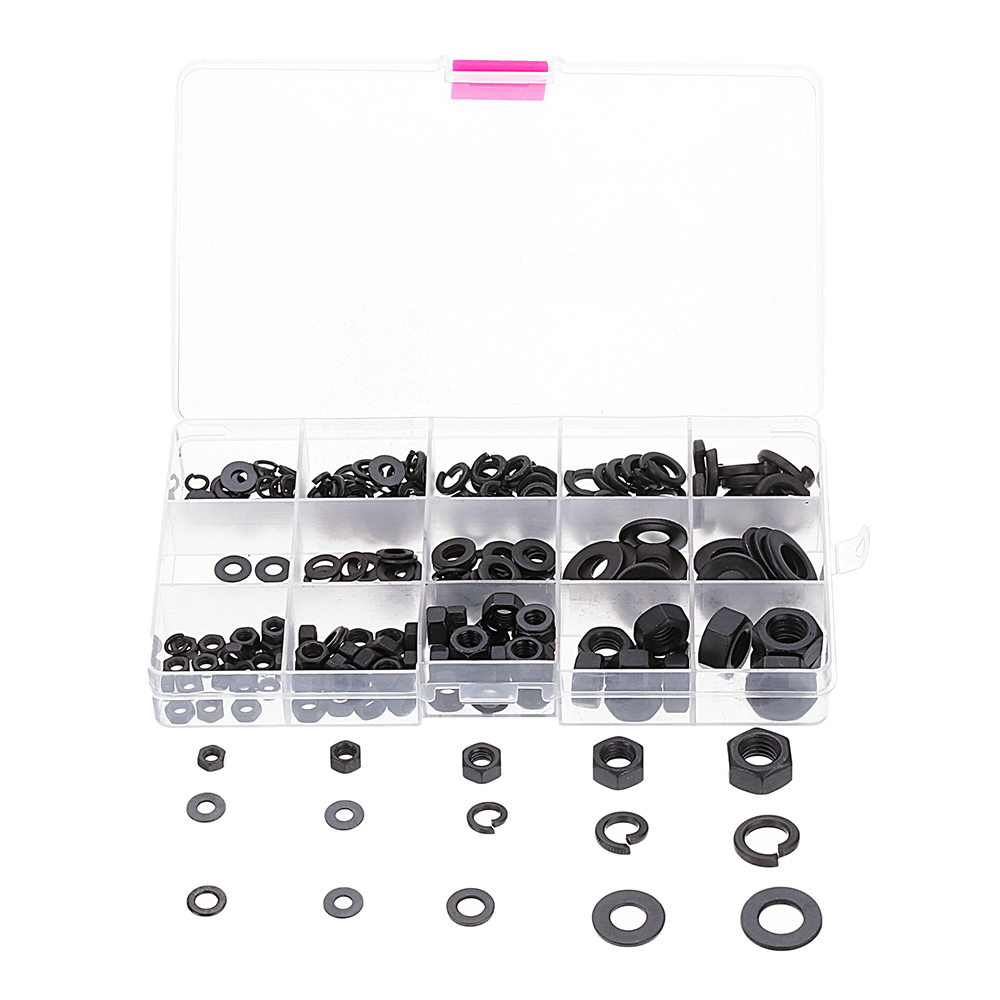 

Suleve™ MXCW1 231Pcs Hex Nut Flat Washer Spring Lock Washer Carbon Steel M4/M5/M6/M8/M10 Assortment