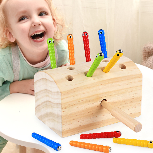 

Early Childhood Education Wooden Magnetic Worm Game Baby Hand-eye Coordination Parent-child Puzzle Desktop Interactive Catching Toys