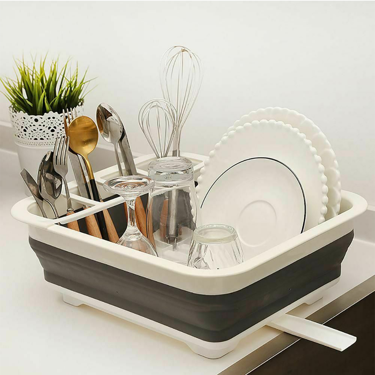 Foldable Dish Drain Rack Kitchen Desktop Storage Shelf Dish Spoon Chopsticks Fork Cup Holder Organizer—5