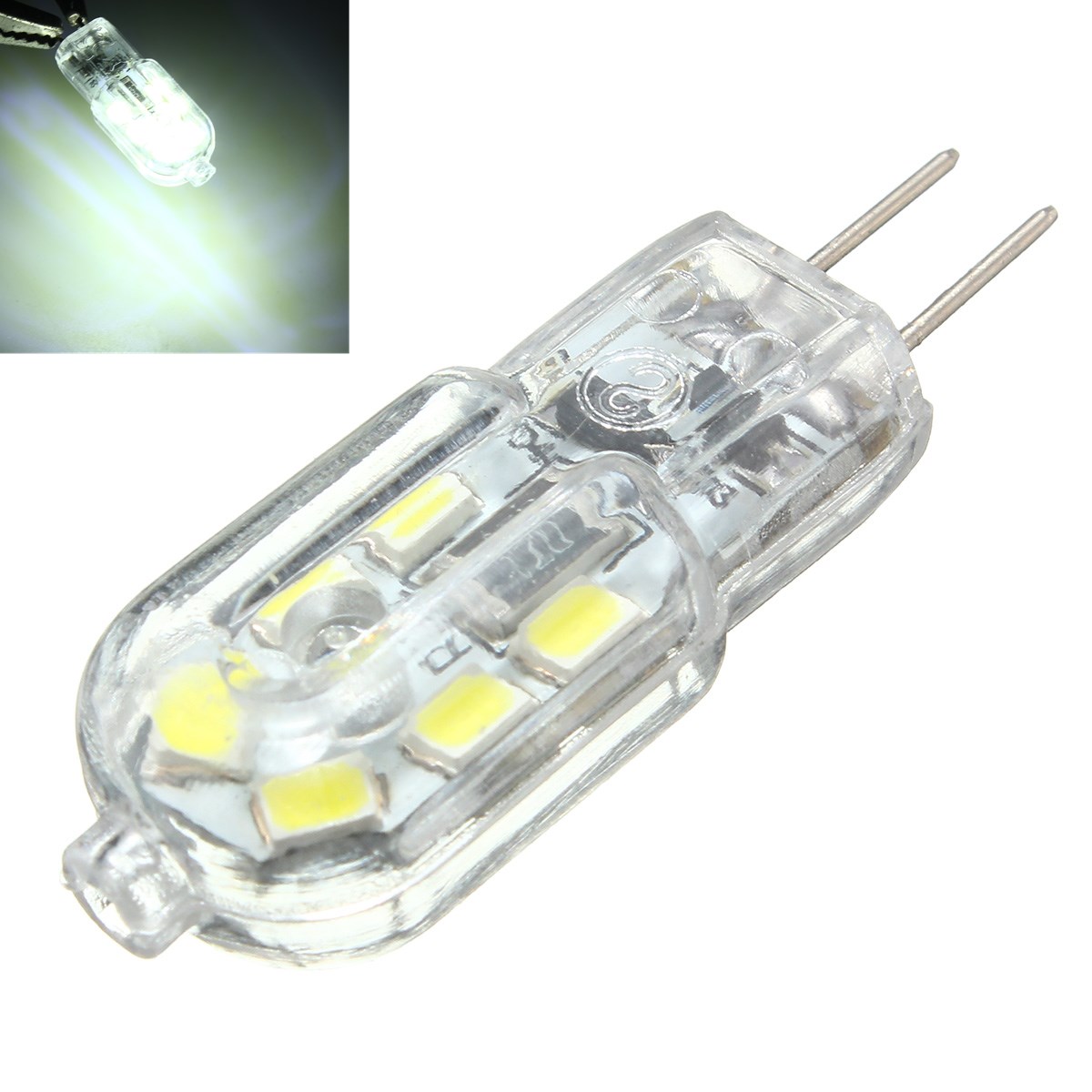 

10PCS G4 2W 2835 Non-dimmable Cool White Transparent 12 LED Light Bulb for Indoor DC12V