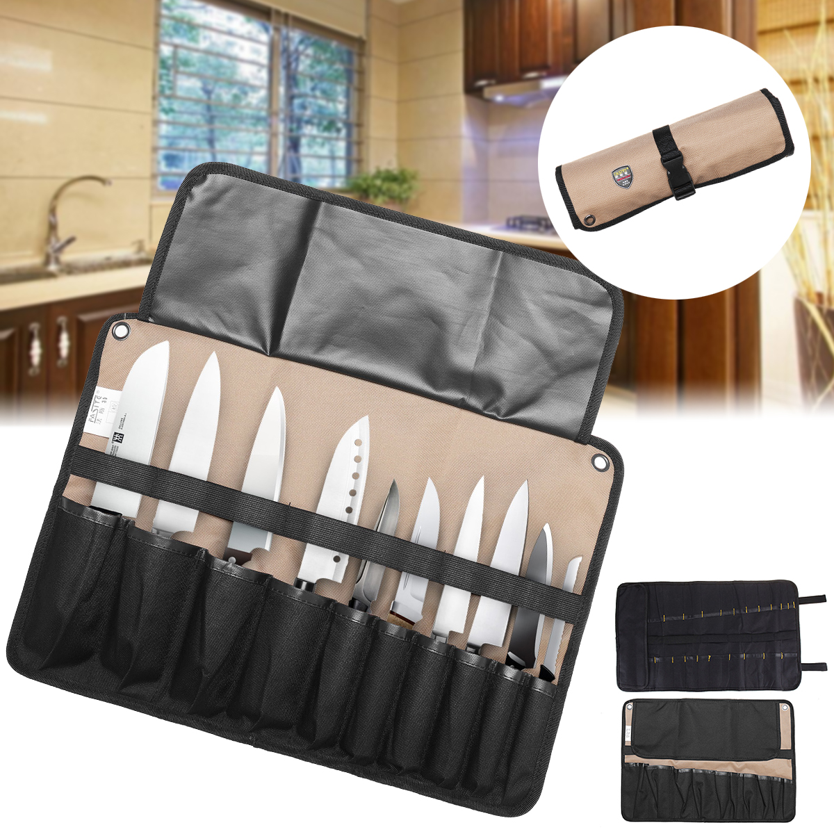 

Сумка поварских ножей для шеф-повара Рулонная сумка Сумка для переноски Кухонные портативные карманы 10/21 для хранения