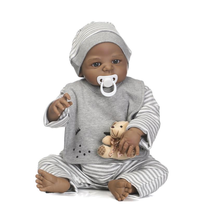 

NPK 57CM Full Body Силиконовый Black Boy Reborn Baby Кукла Soft Детские игрушки для детей Playmate Toys