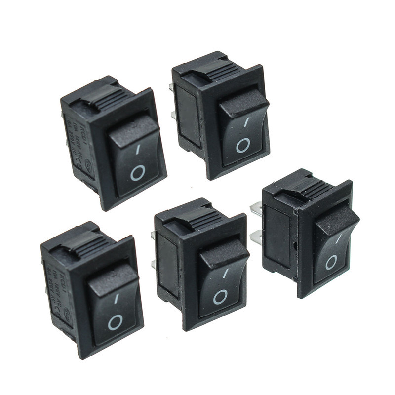 5pcs черный кнопочный переключатель мини-6а-10a 110v 250v KCD1-101 2Pin оснастке вкл / выкл Кулисный 21mmx15mm