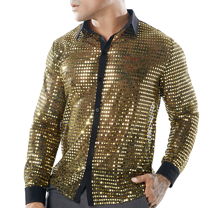 

Mens Scales Glitter Sequins Nightclub Dance Costumes Shirts
