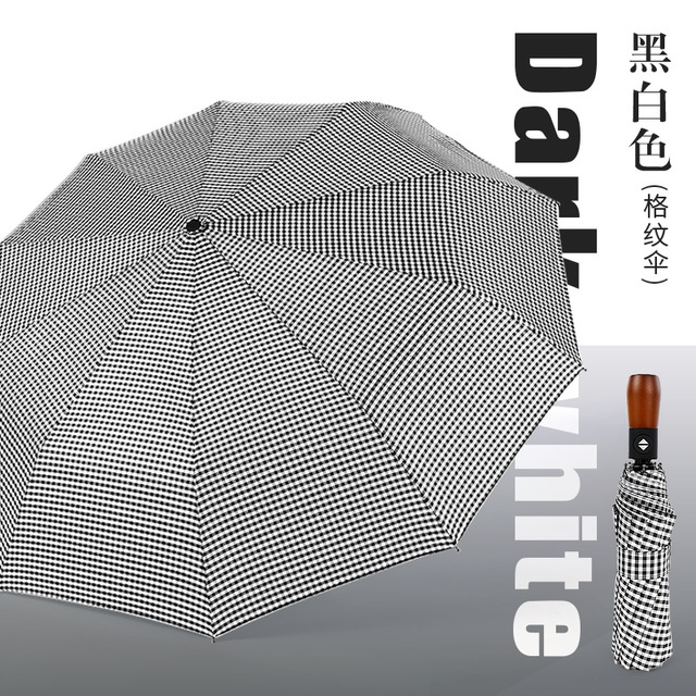 

Творческий ломаную клетку тройной автоматический складной зонт мужской бизнес твердой древесины ретро джентльмен пользовательские зонт