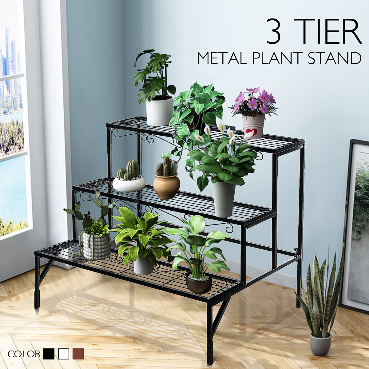 3 Tier Metal Plant Stand Flower Pot Holder Shelves Garden Home Indoor Outdoor 4