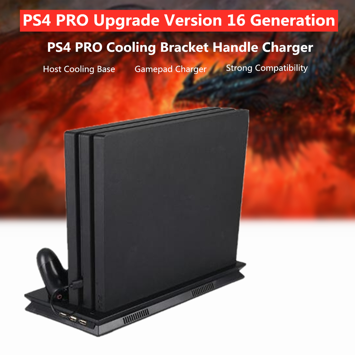 LED Charger Station Stand Charging Dock Cooling Fan for Sony Playstation 4 PS4 PRO Slim Game Console Gamepad 14