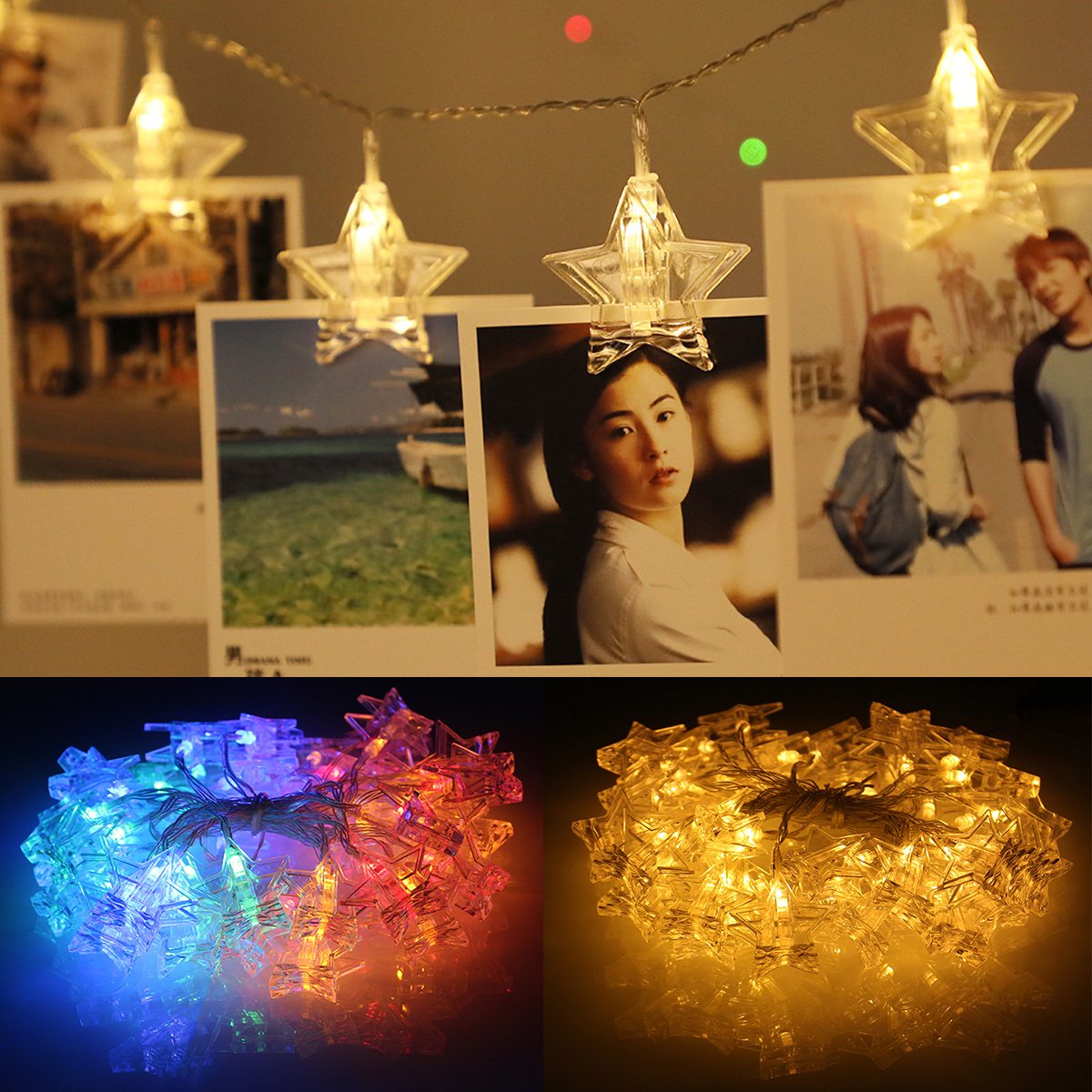 

1.5M 10 LED Hanging Fairy String Light Photo Peg Clips Wedding Party Decor Warm White Colorful Lamp