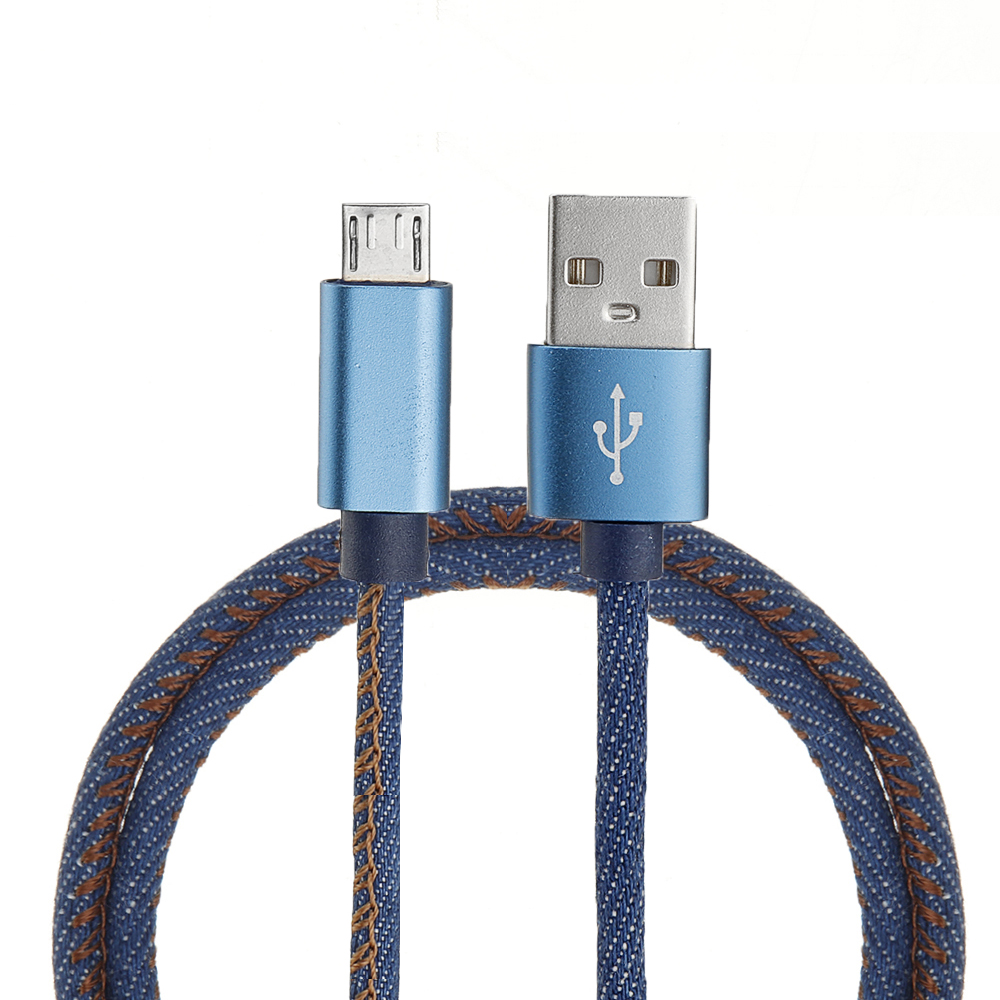 

2M 2.4A Micro USB Fast Charging Denim Braided Data Cable For Smartphone Tablet