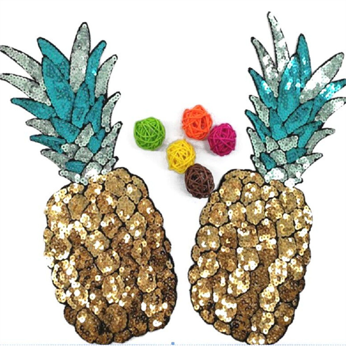

2Pcs Sequined Pineapple Embroidery Iron On Patch Badge Sew Craft Clothes Applique Decorations