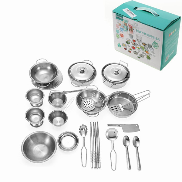 

ENPEI 32PCS Kitchen Pan Pot Dish MIni Stainless Kitchenware Play Set Child Kids Role Play Toy Gift
