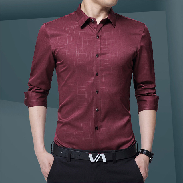 

Fgn/rich Bird Men's Long-sleeved Shirt Season Slim Men's Solid Color Casual Wild Free Shirt Shirt