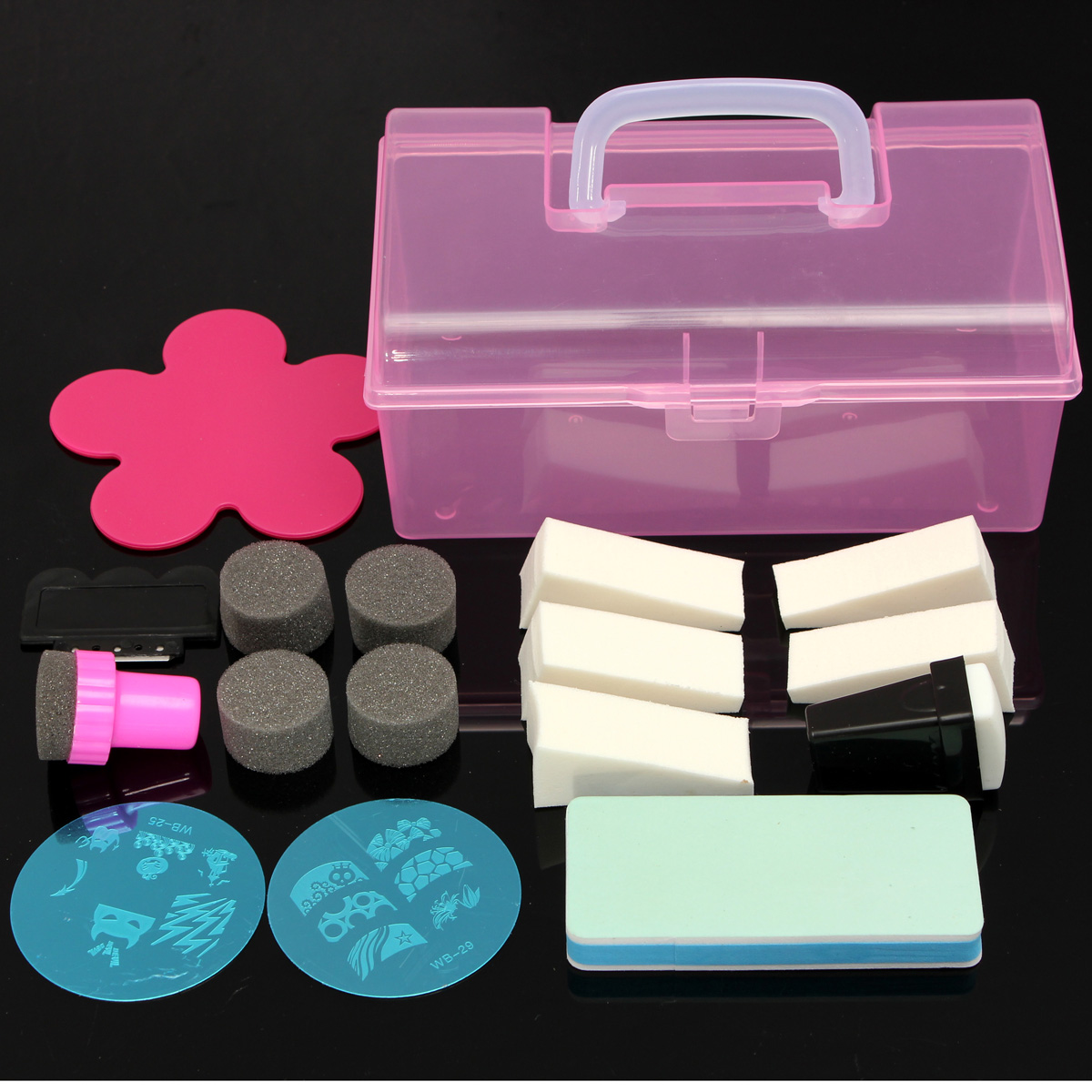 Nail Art Sponge Polish Metal Stamping Plates Template Transfer DIY Manicure Tool Set Kit
