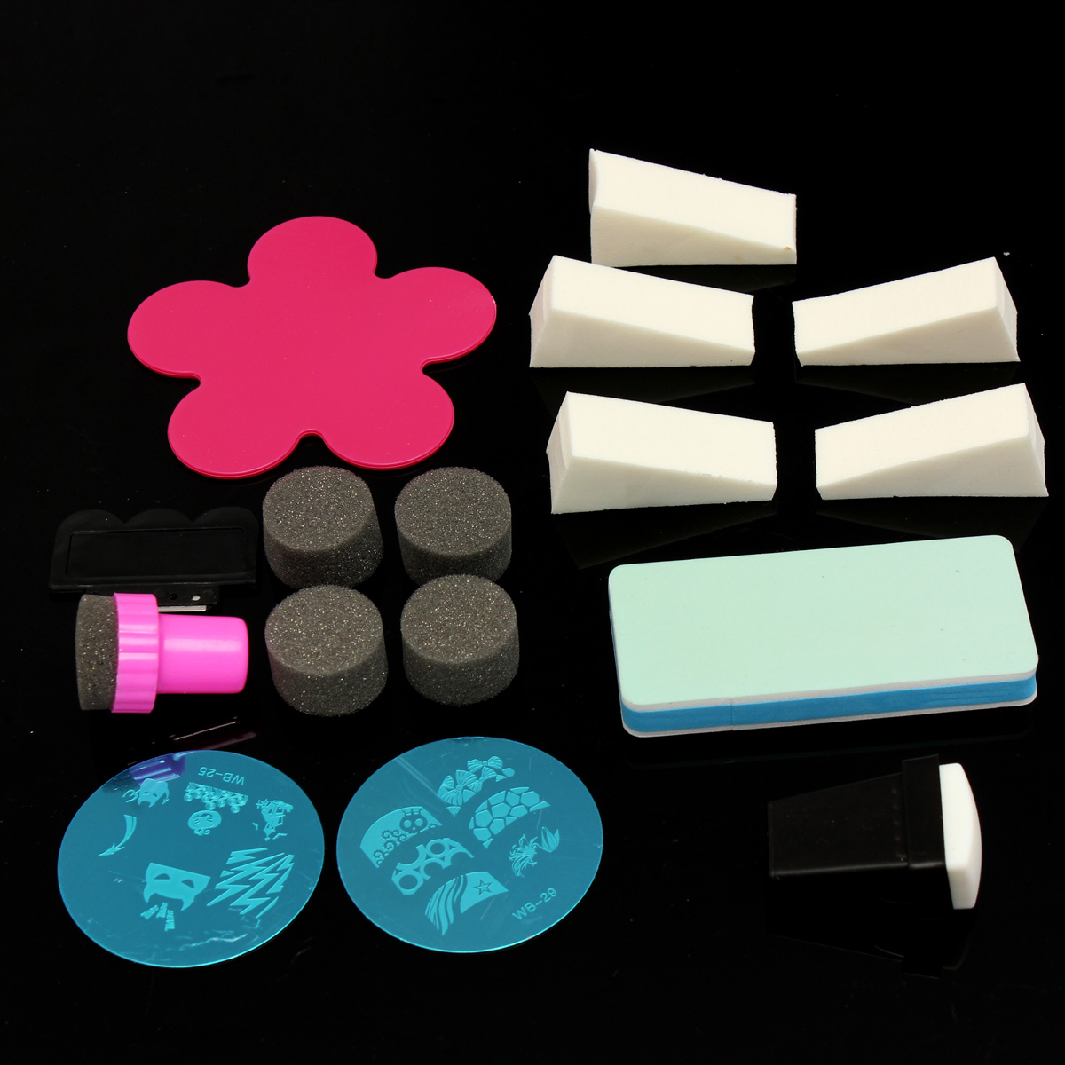 Nail Art Sponge Polish Metal Stamping Plates Template Transfer DIY Manicure Tool Set Kit