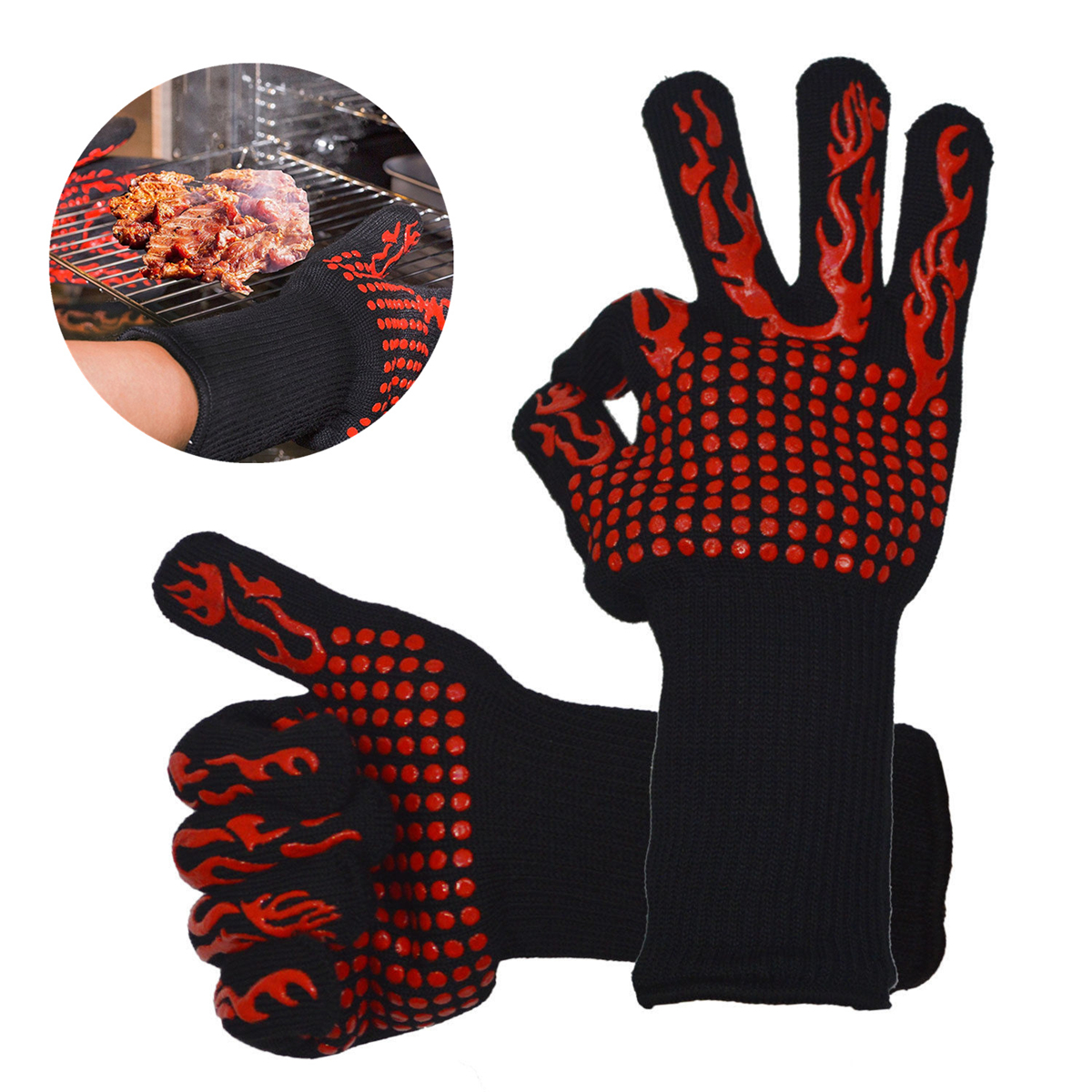 

Silicone Extreme Heat-insulated Cooking Glove Oven Hot BBQ Grilling Heating Proof Mitt