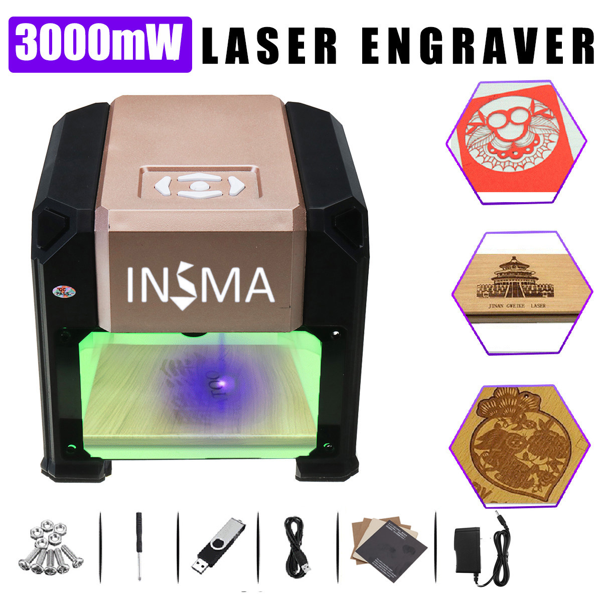 3000mW USB Laser Engraver Desktop DIY Logo Mark Printer Carver Laser Engraving Machine 13