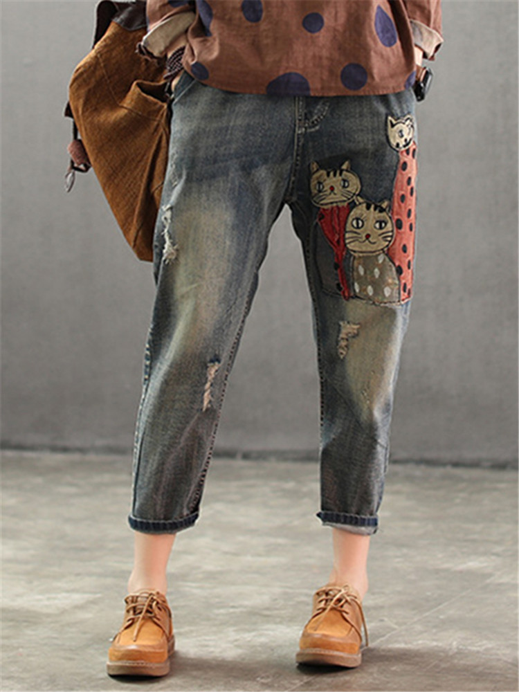 

Женские эластичные поясные накладные гаремные карманы повседневные джинсовые Джинсы