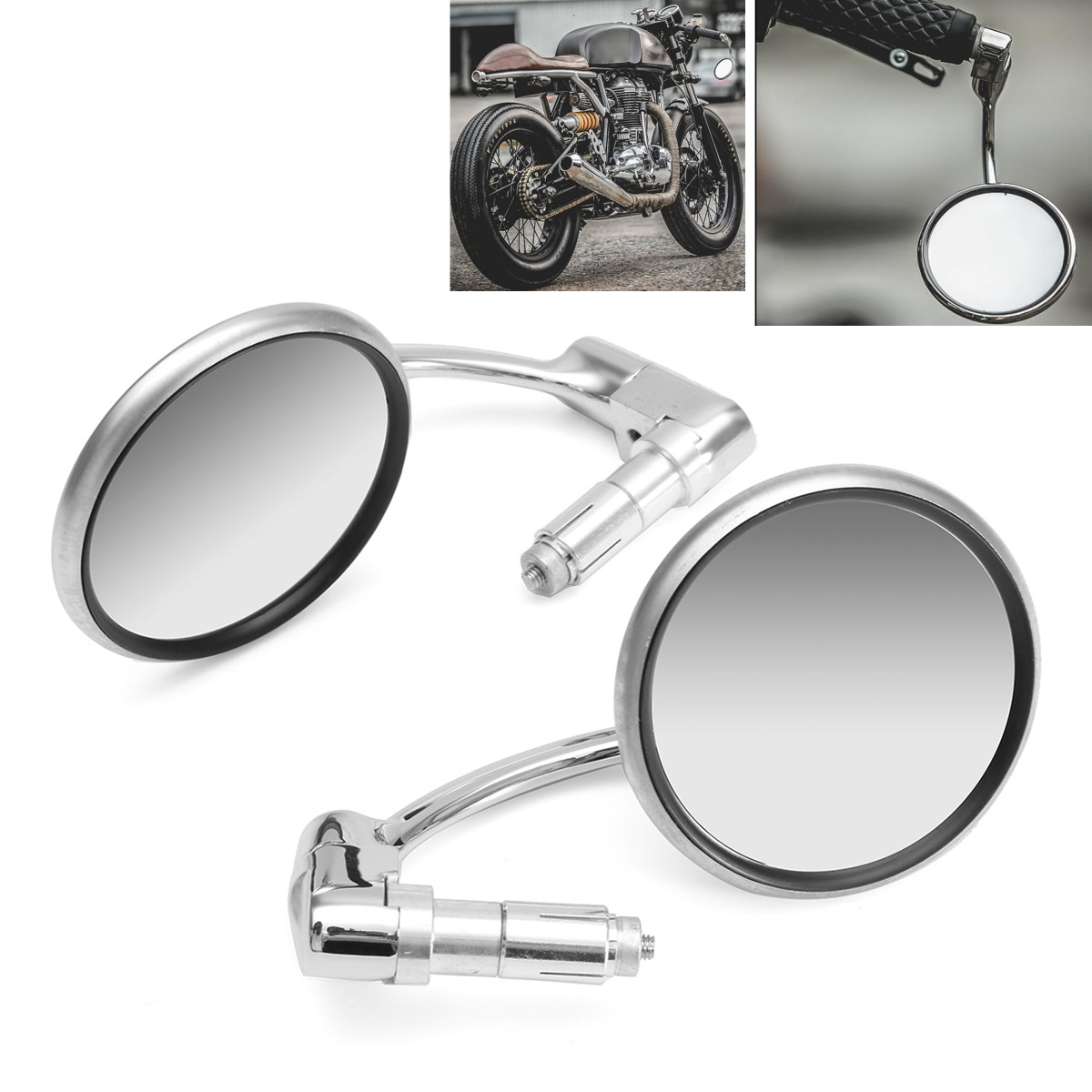 

7/8inch Motorcycle Handlebar End View Metal Mirrors 360° Rotation Cafe Racer Chrome