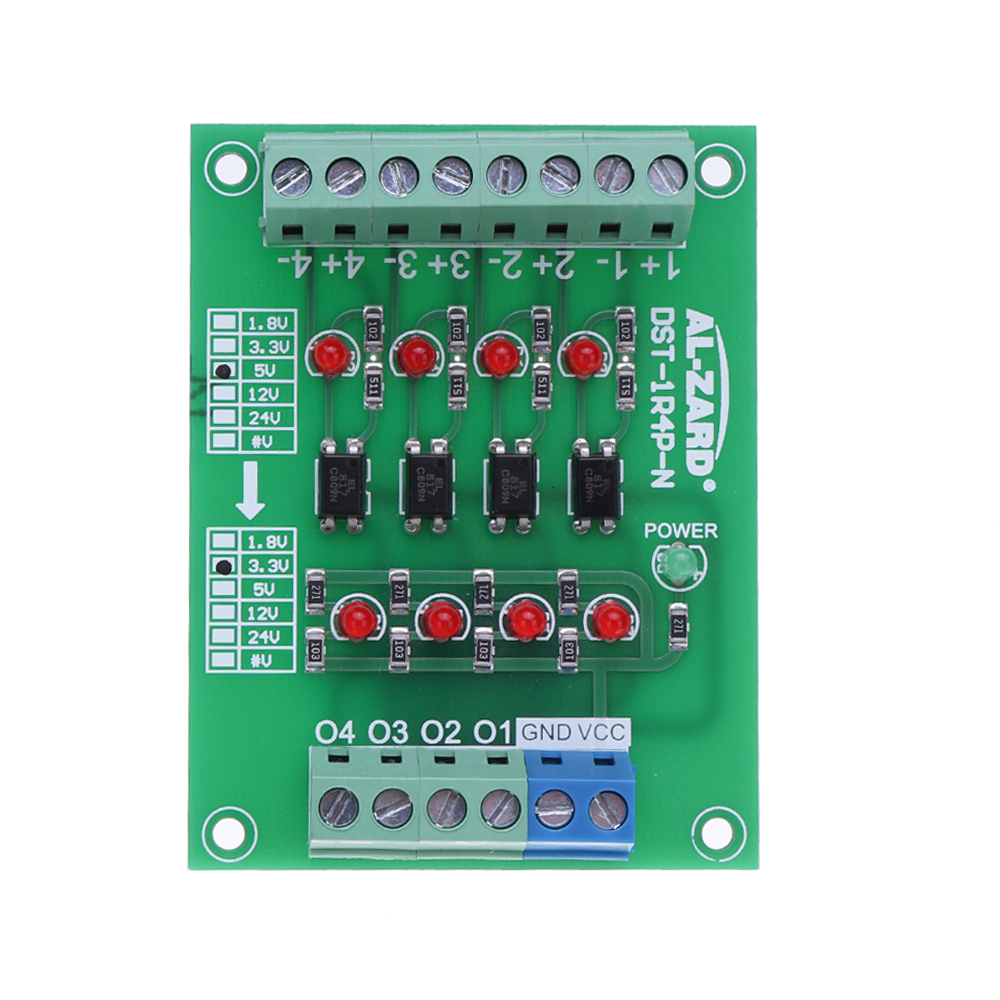 

5V To 1.8V/3.3V/12V/24V 4 Channel Optocoupler Isolation Board Isolated Module PNP Output PLC Signal Level Voltage Converter