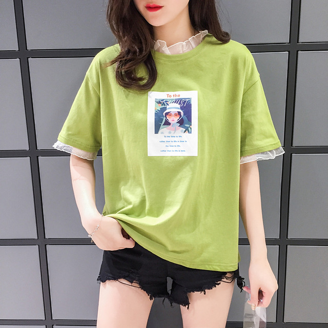 

Matcha Green Short-sleeved T-shirt Women's Fashion New Ins Tide Loose Clothes Avocado Green Print Shirt