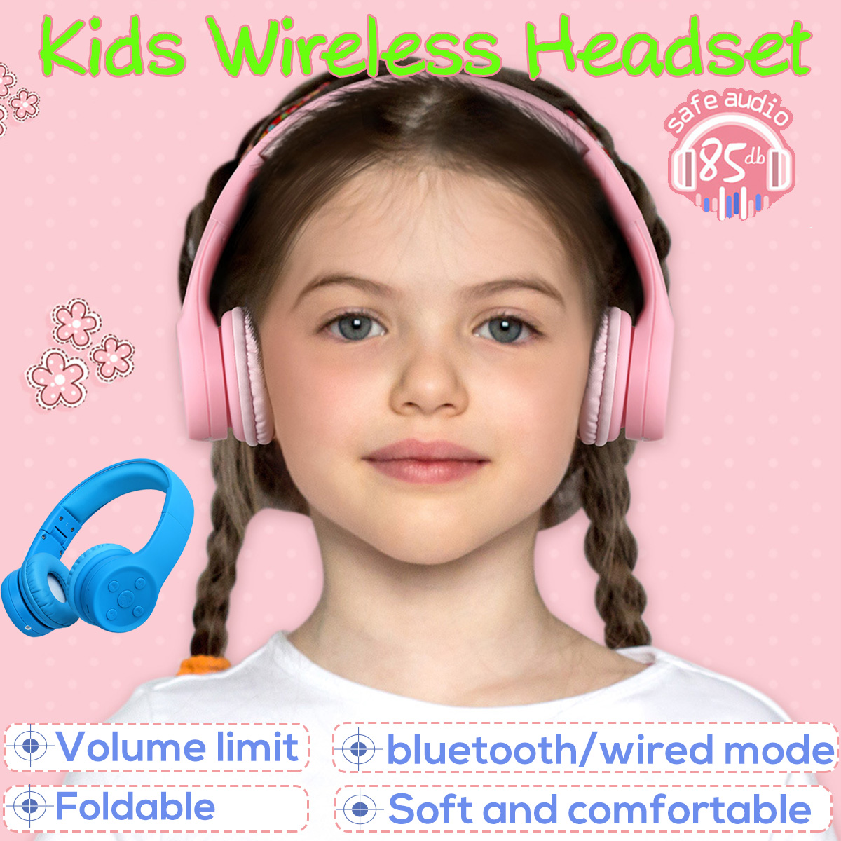 Wireless bluetooth Kids Childs Headphone Soft Foldable Portable Stereo Music Headset with Mic 17