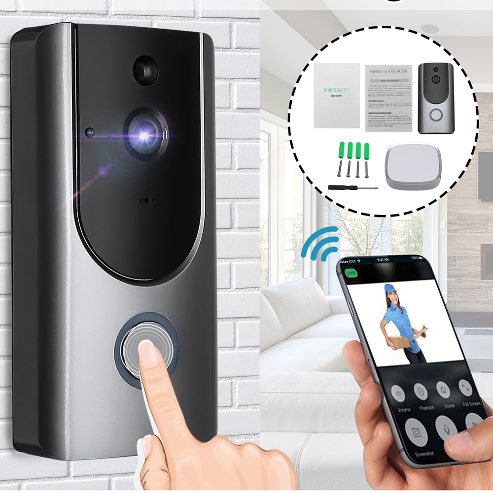 

Wireless PIR Video Doorbell Visiable Night Vision Home Smart Intercom + Receiver