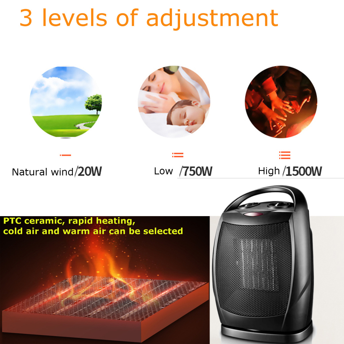 Portable Silent Heater Heating Fan Electric Room Office Thermostat Warm Machine 18