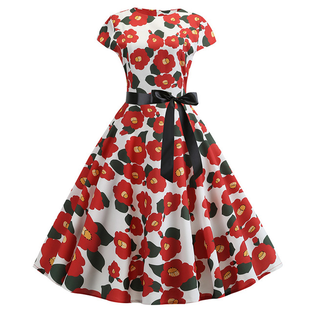 

3d Retro Hepburn Wind Digital Print Big Swing Skirt Waist Dress Dress Female 335