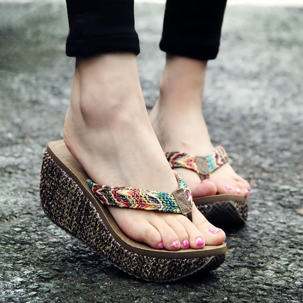 

Bohemian Weave Slippers Slip On Wedges Sandals