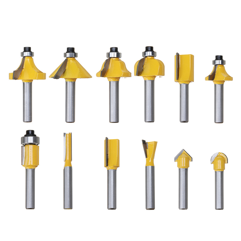 

12pcs 1/4 Inch Shank Profiling Trimming Cutter Router Bit Sealed Bearing Bit Set For Woodworking