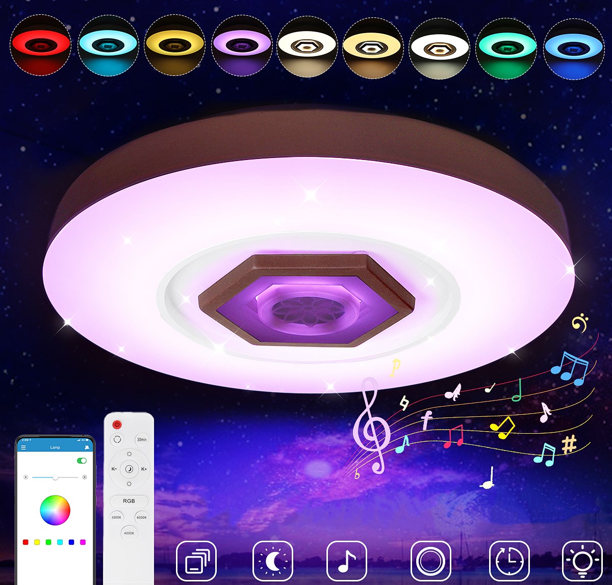 Find 50cm 220V LED RGB Music Ceiling Light Smart Ceiling Lamp bluetooth APP/Remote Control for Sale on Gipsybee.com with cryptocurrencies