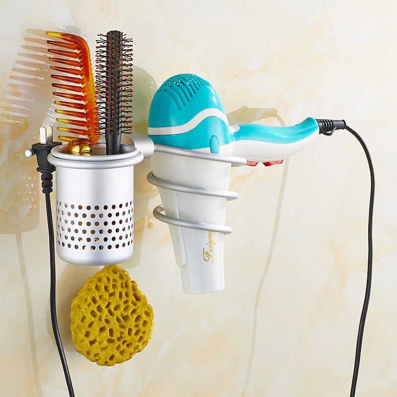 

WANFAN 9248 Hair Dryer Holder With Cup Households Rack Hair Blow Dryer Shelf Metal Wall Mount Bathroom Accessories