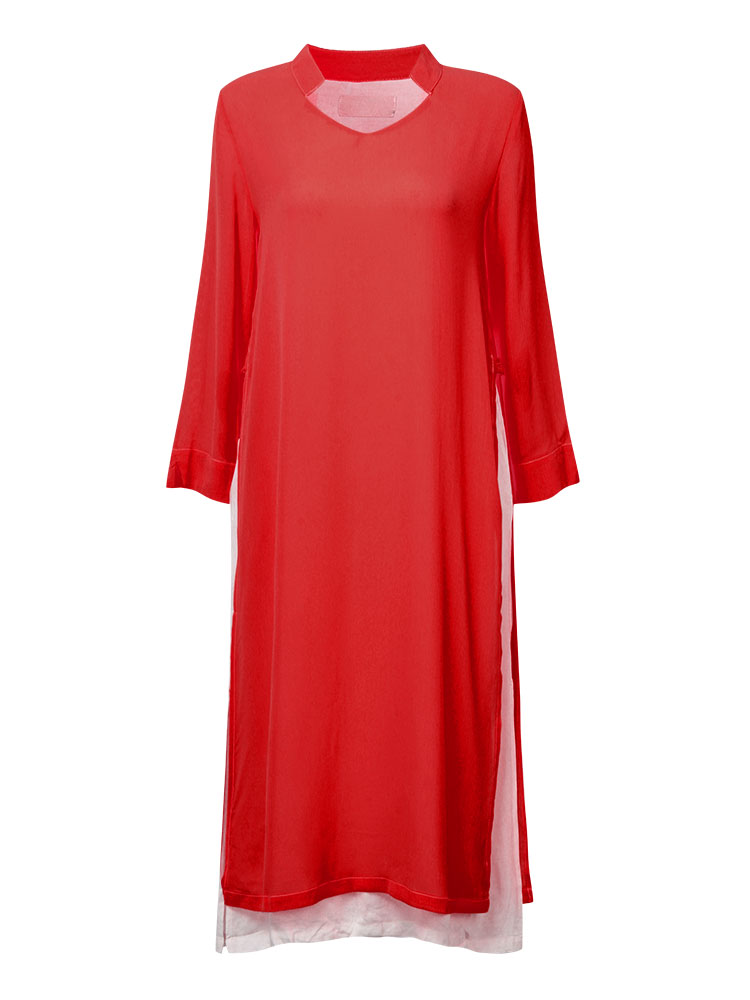 Casual women vintage side split loose long sleeve dress Sale - Banggood.com