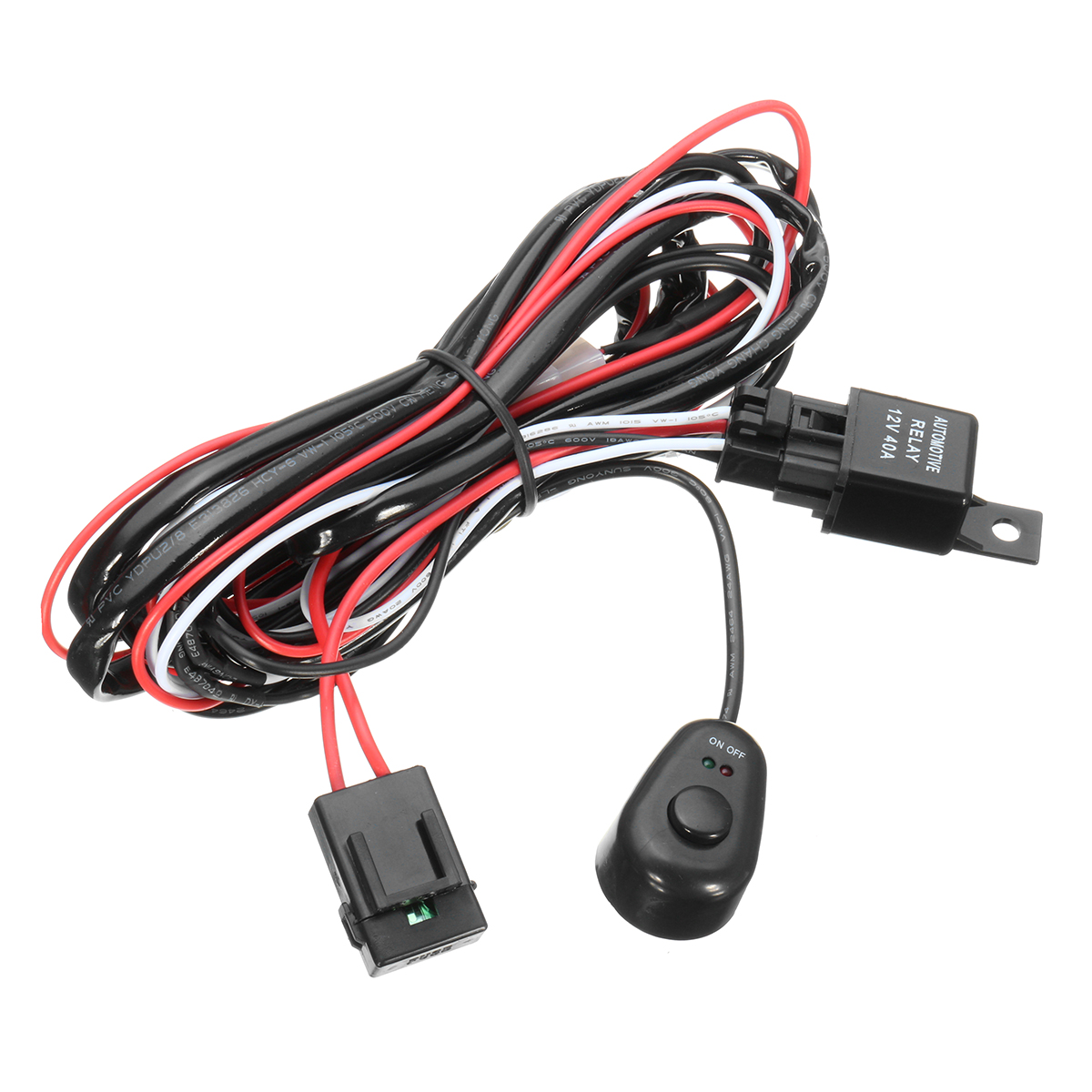 

Wiring Harness Kit with Relay On-Off Control Switch 12V 40A 2M for LED DRL Daytime Running Light Bar