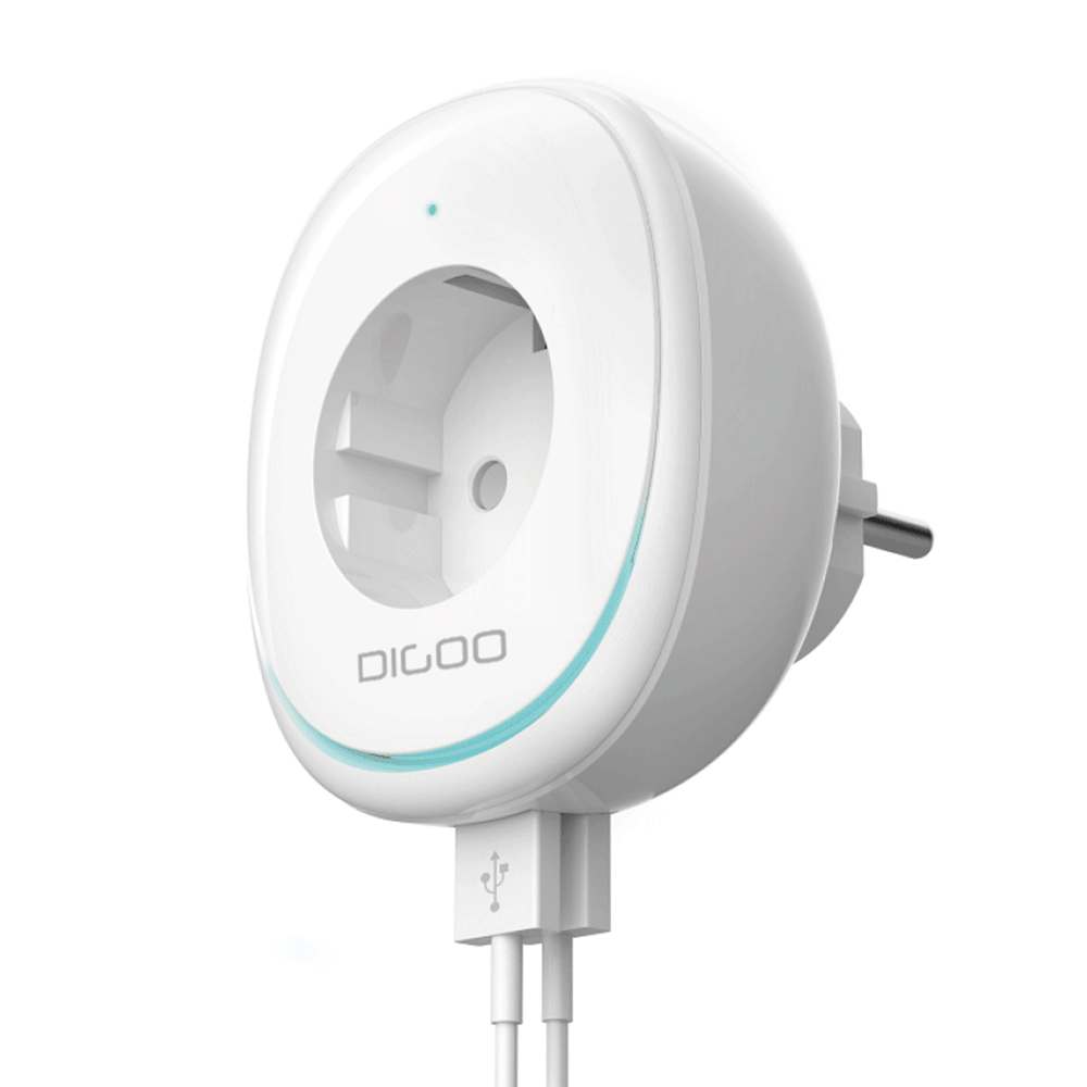 DIGOO DG-SP01 10A Двойной USB-порт Smart WiFi Разъем ЕС Plug с регулируемым LED Ночной свет Совместимое приложение Tuya Smart Life